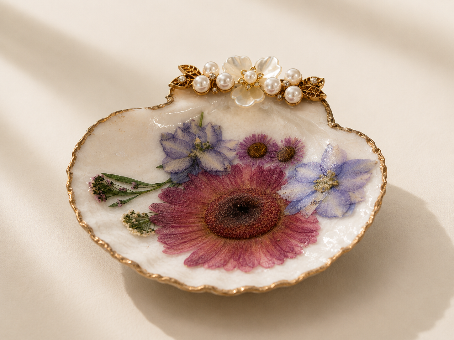 Pressed Botanical Scallop Shell Keepsake Dish view 2