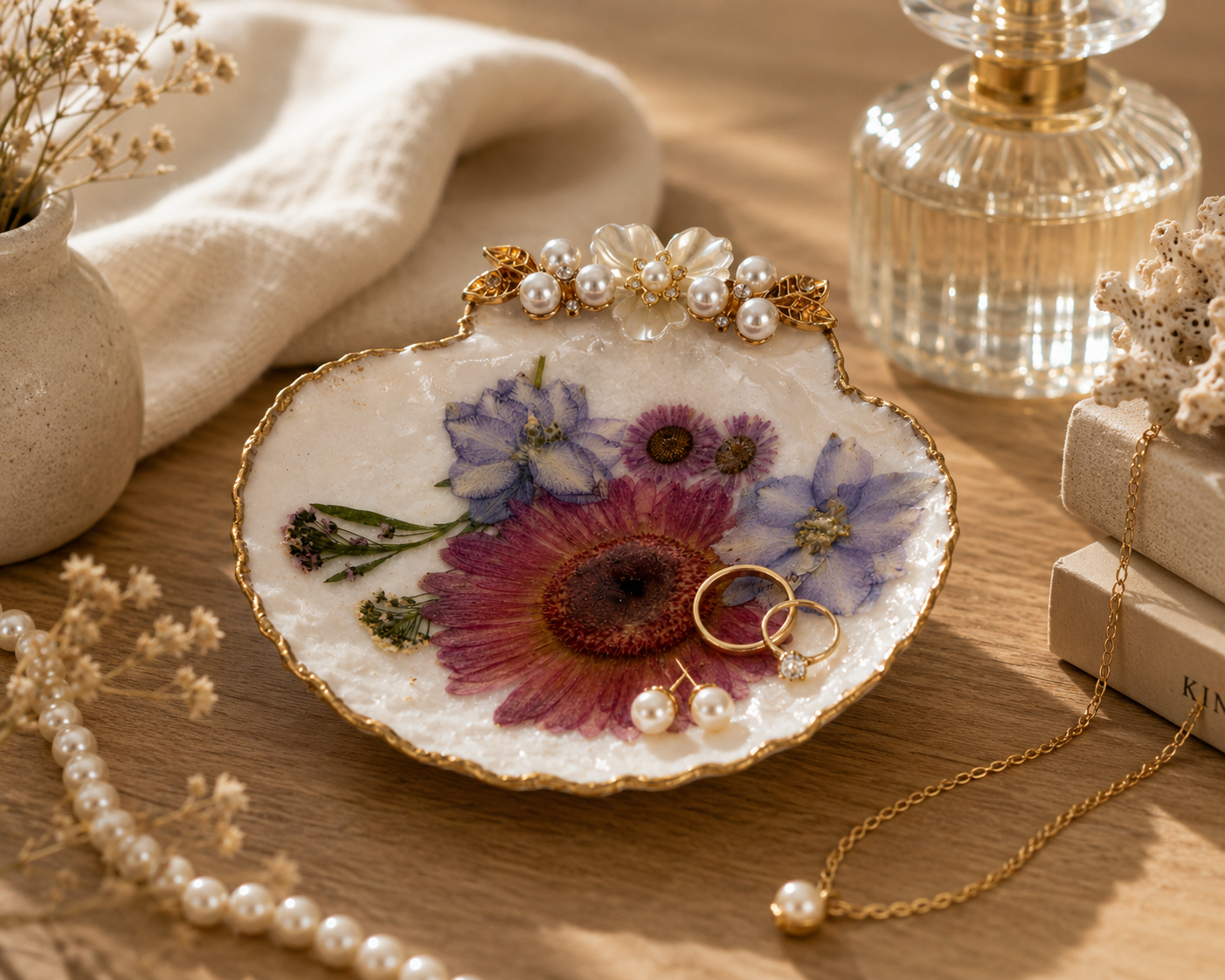 Pressed Botanical Scallop Shell Keepsake Dish view 4